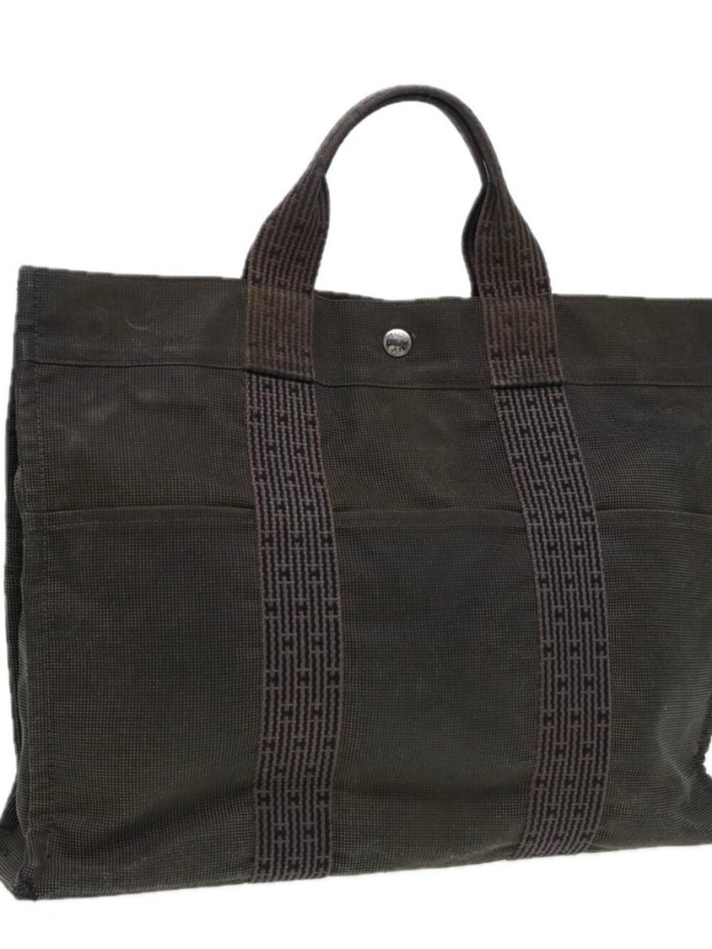 HERMES Her Line MM Hand Bag Canvas Gray Silver Auth bs16554